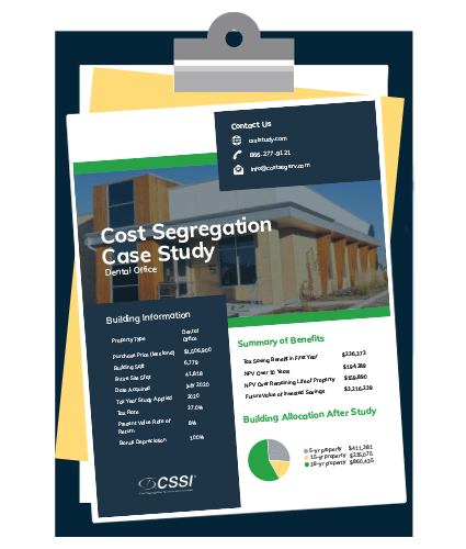 cost segregation study case study for dentist office on clipboard